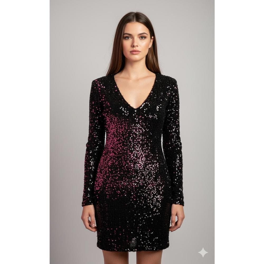 Motel Sequin Mini Dress - Black & Pink Ombre